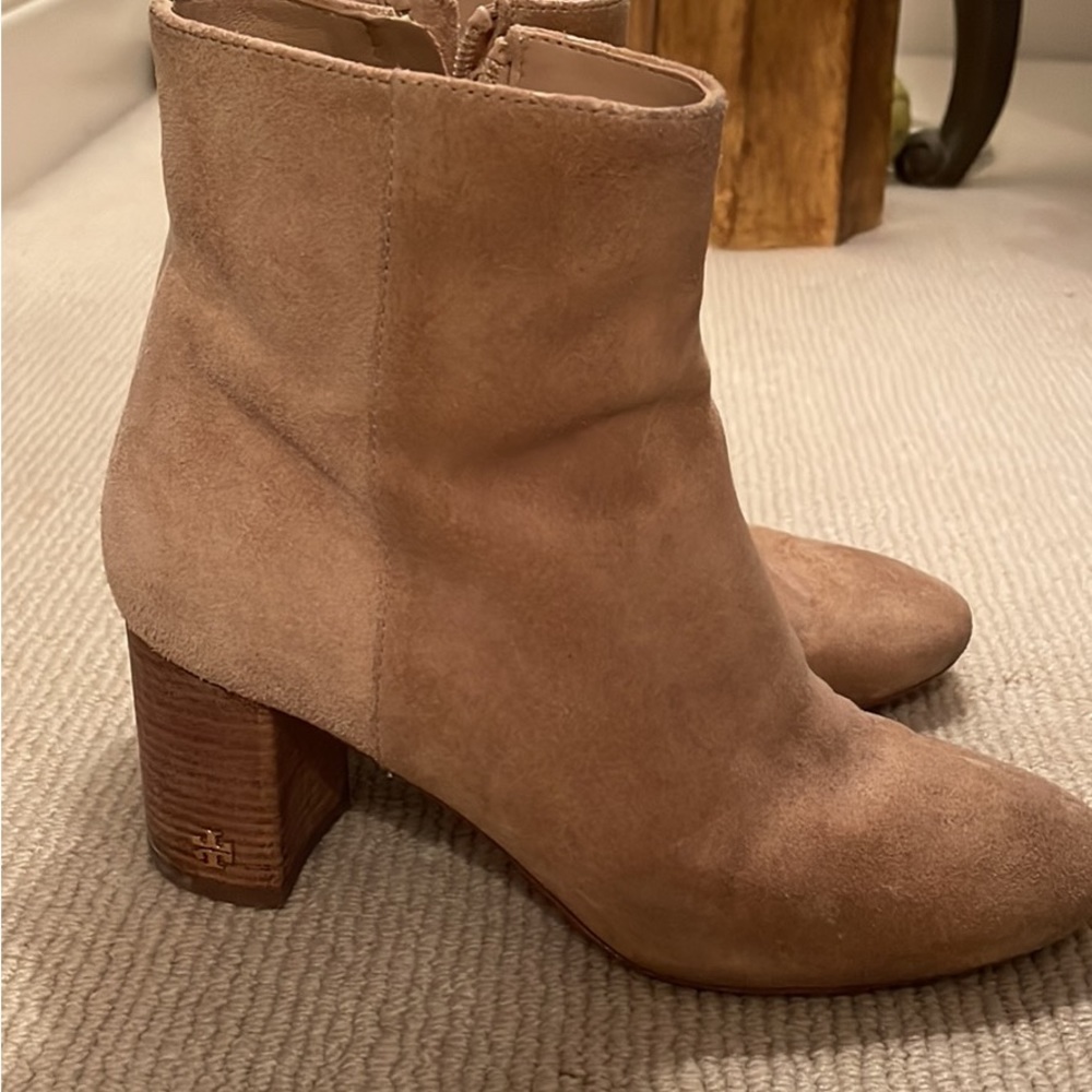 Tory Burch nude suede ankle bootie